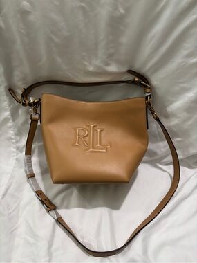 Lauren Ralph Lauren Embossed Tan Leather Bucket Bag